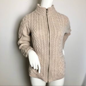 Inis Crafts Chunky Cable Knit Merino Wool Cardigan